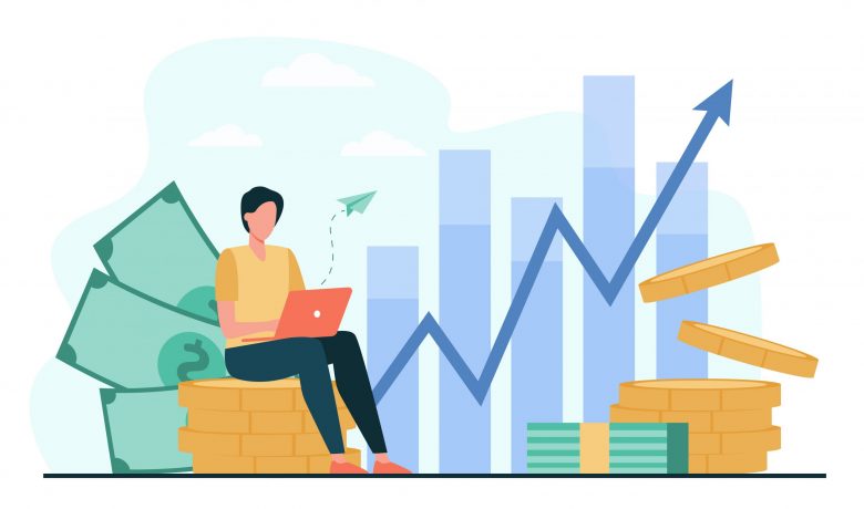 Investor with laptop monitoring growth of dividends
